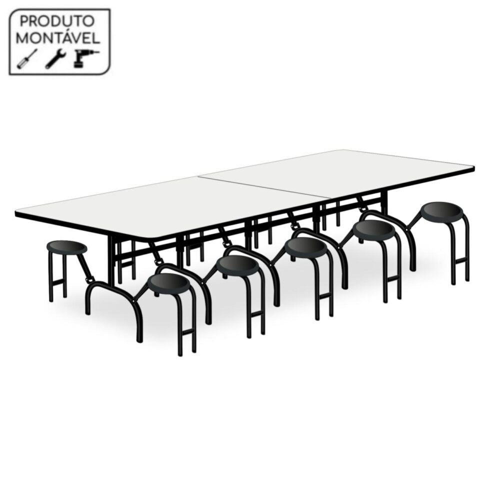 Mesa p/ Refeitório ESCAMOTEÁVEL 10 Lugares – MDP BRANCO DE 25 MM – ART VIVA – 50048