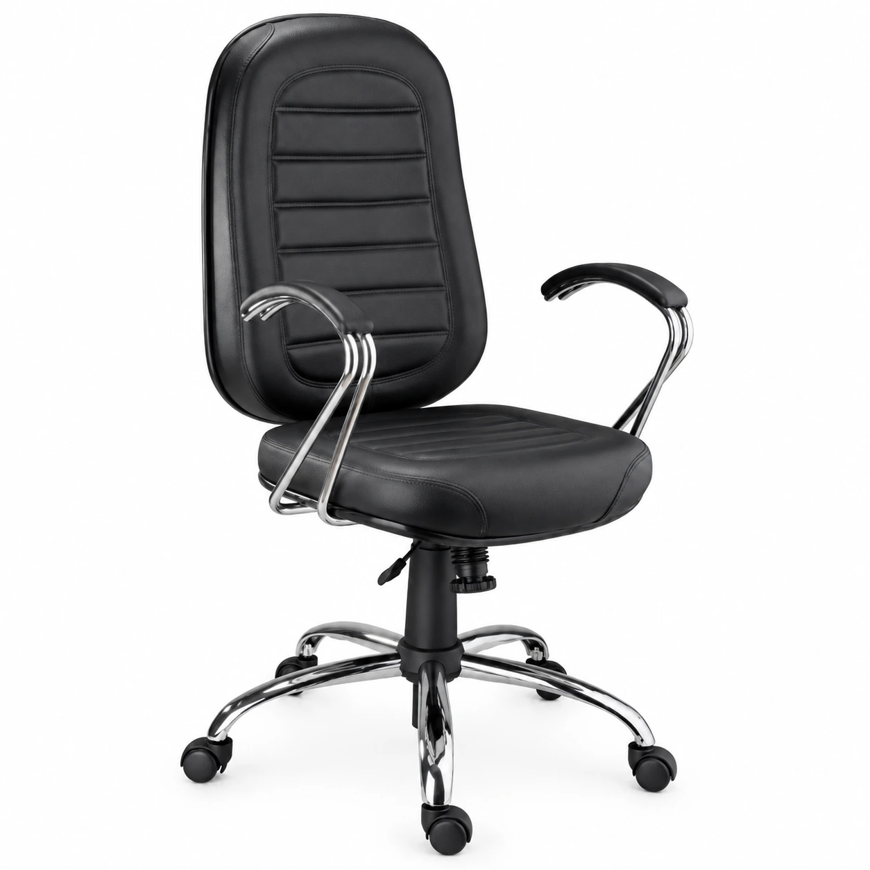 Cadeira Presidente BAIXA Base e Braços Cromados (Torcido) – COR PRETA – Divulga Móveis – 30104
