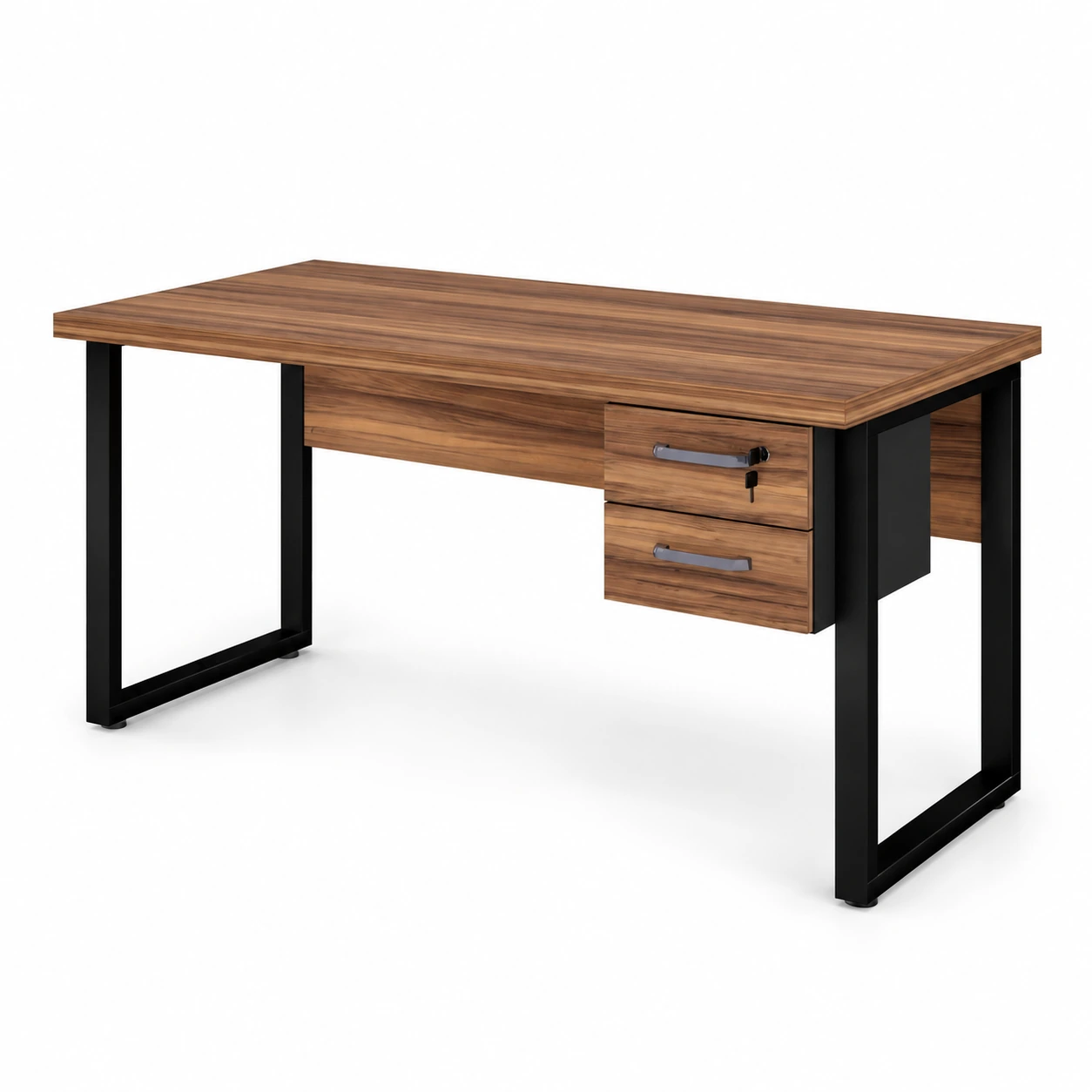 Mesa Escritório PÉ QUADRO 1,50×0,60m – C/ Gavetas – NOGAL SEVILHA/PRETO – 24473
