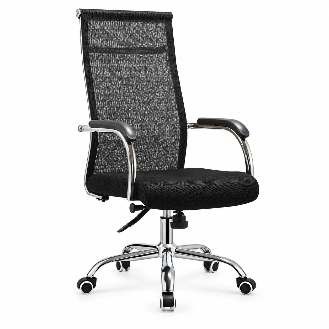 Cadeira Giratória Tela Mesh Cromada DUBAI – PMD – Cor Preto – 31019