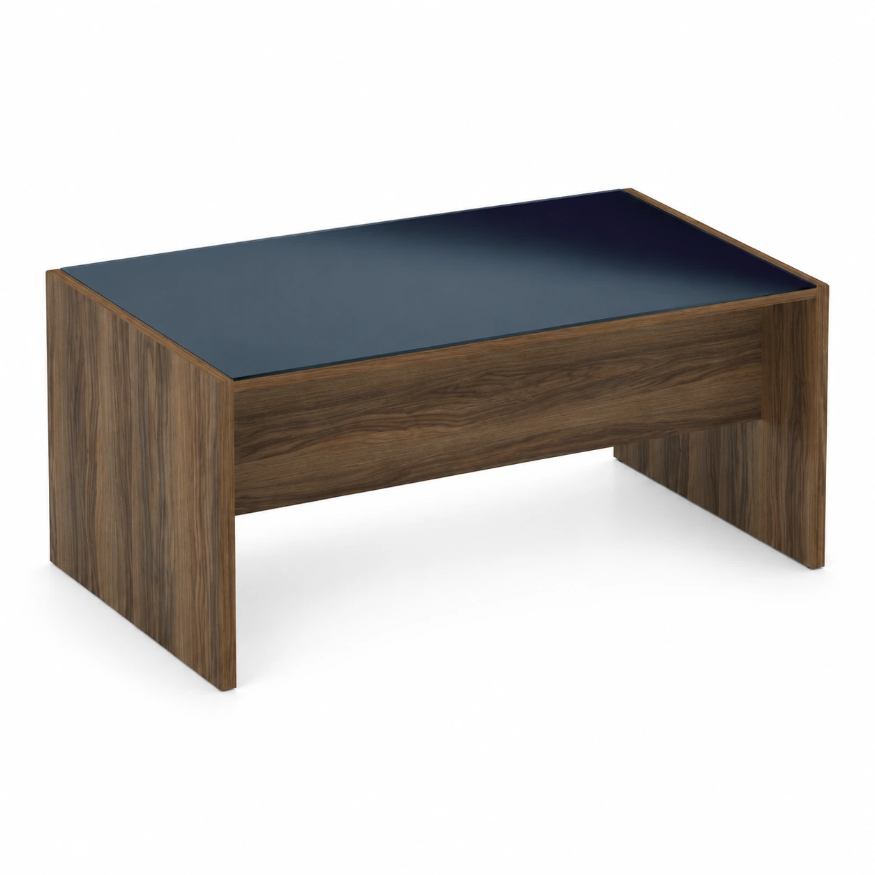 Mesa reta de 40mm com Tampo em madeira e acabamento de vidro fumê – MS-05