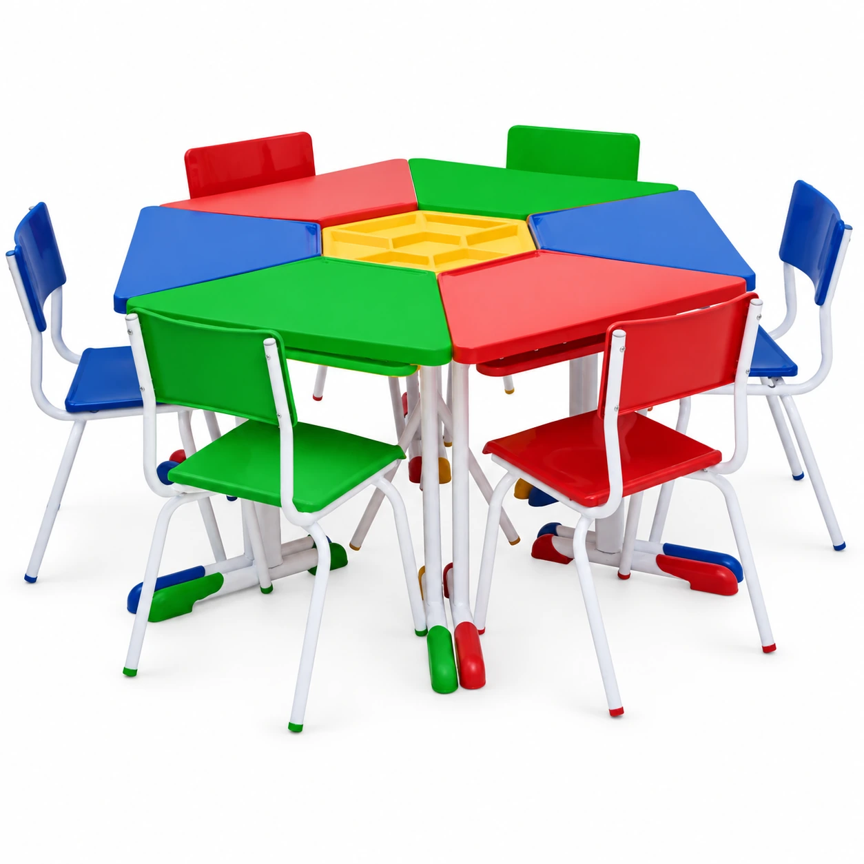 Conjunto HEXAGONAL Mesas e Cadeiras – 02 A 06 anos – INFANTIL – PMD – REALPLAST- 42011