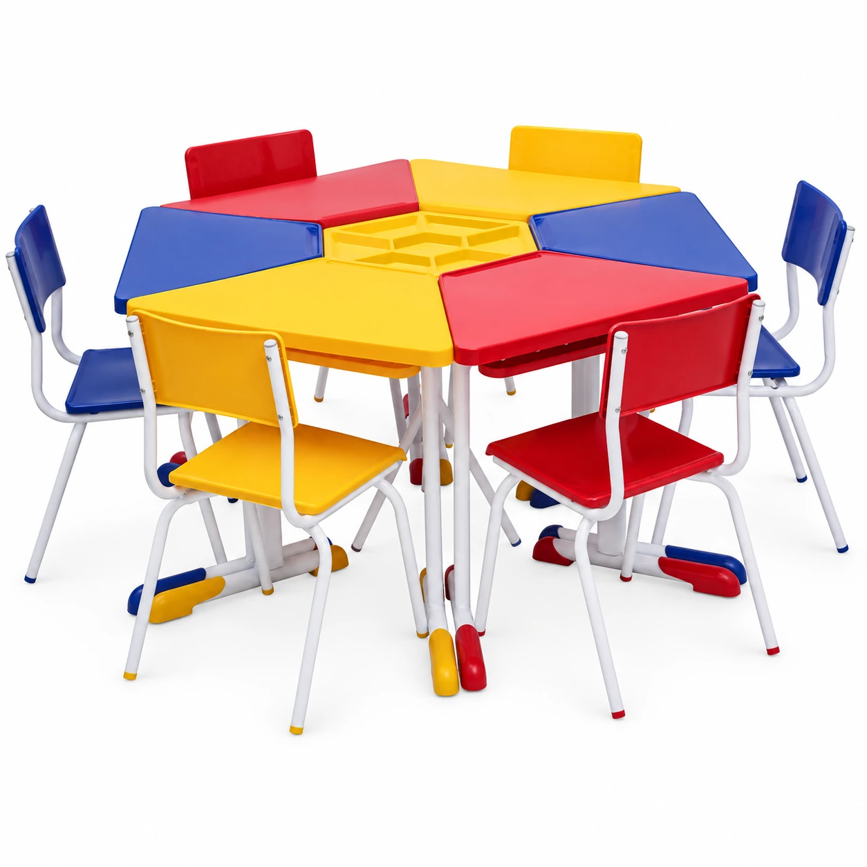 Conjunto HEXAGONAL Mesas e Cadeiras – 06 A 09 anos – INFANTO JUVENIL – REALPLAST – 42000