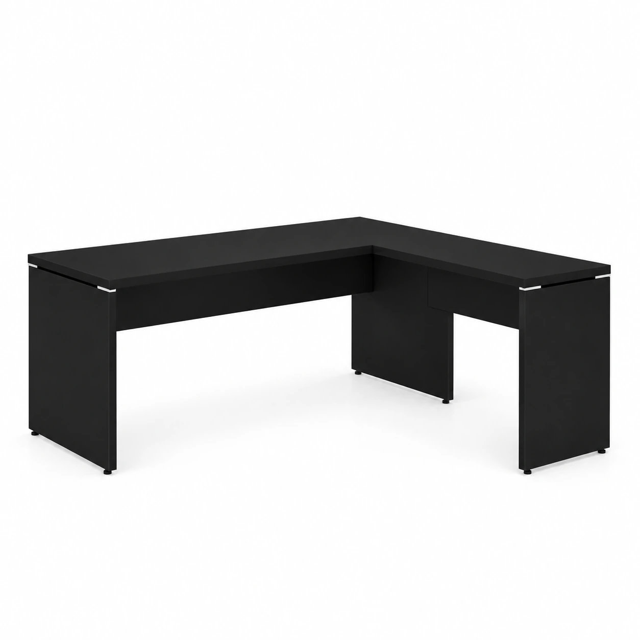 Mesa em L PÉ PAINEL – S/ Gavetas – PRETO / PRETO – 26012