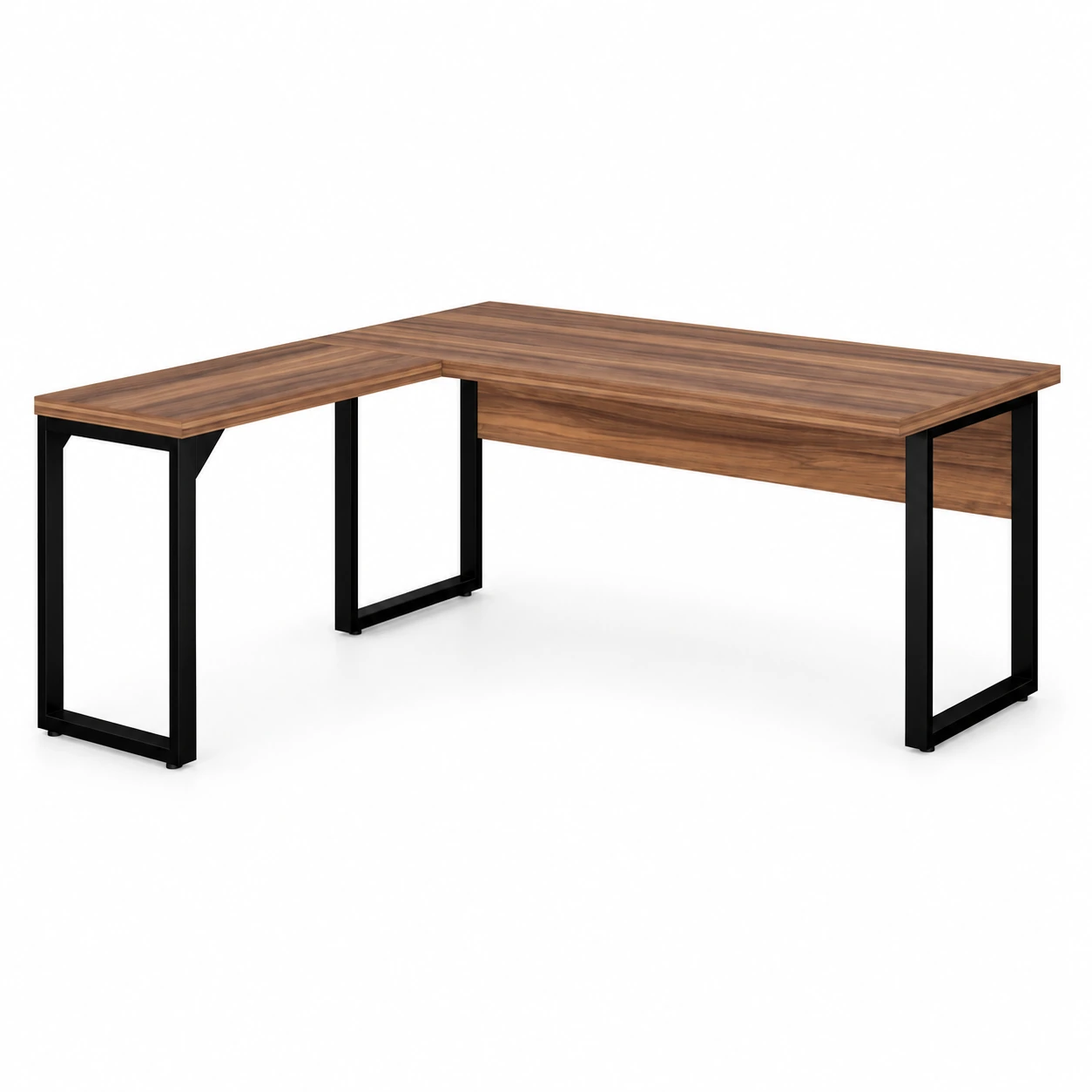 Mesa em L PÉ QUADRO (Mesa 1,70m + Mesa Auxiliar) – S Gavetas NOGAL SEVILHAPRETO – 24478