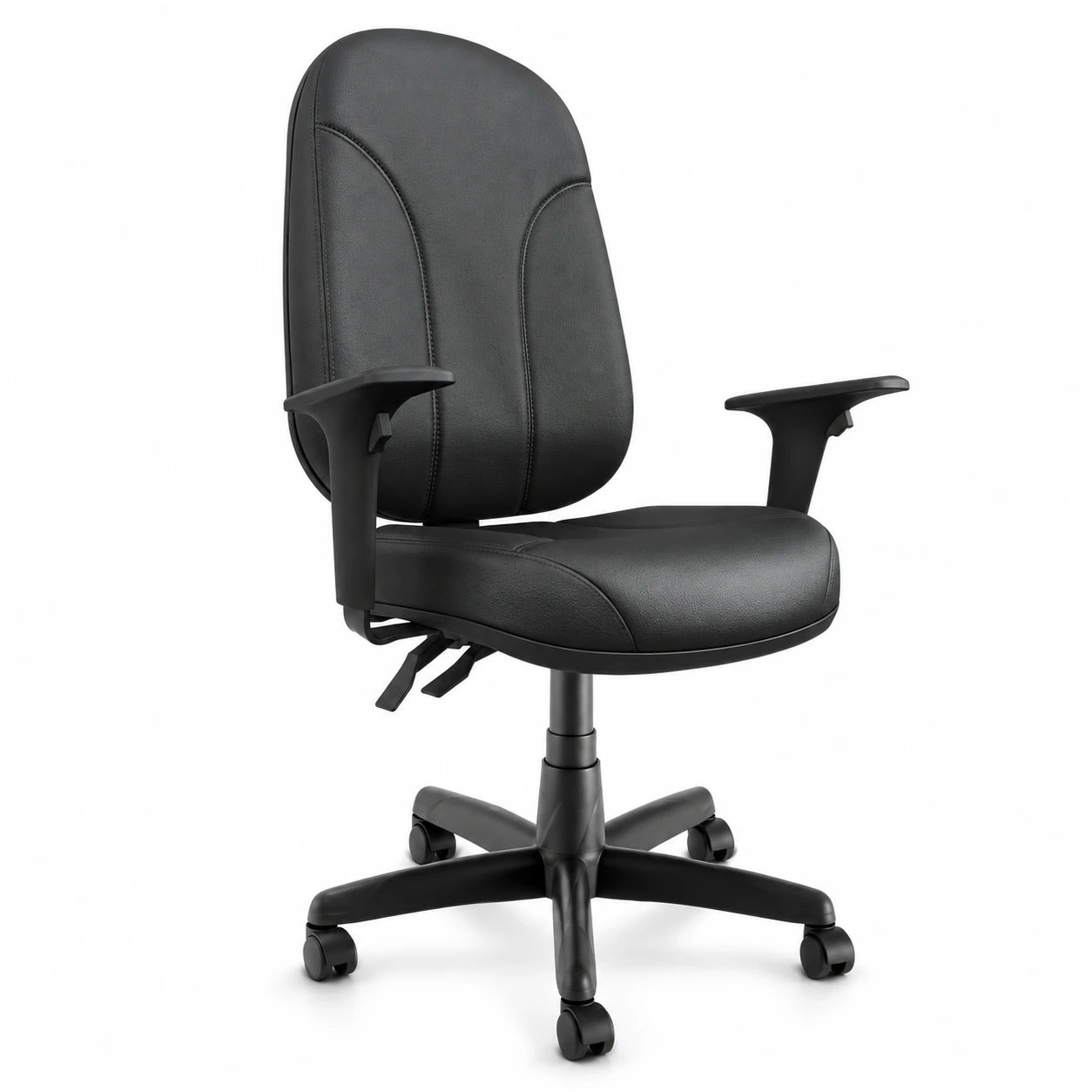 Cadeira Presidente PLUS BACK SYSTEM Baixa Costurada c Braços Reguláveis – Corino Preto 32974