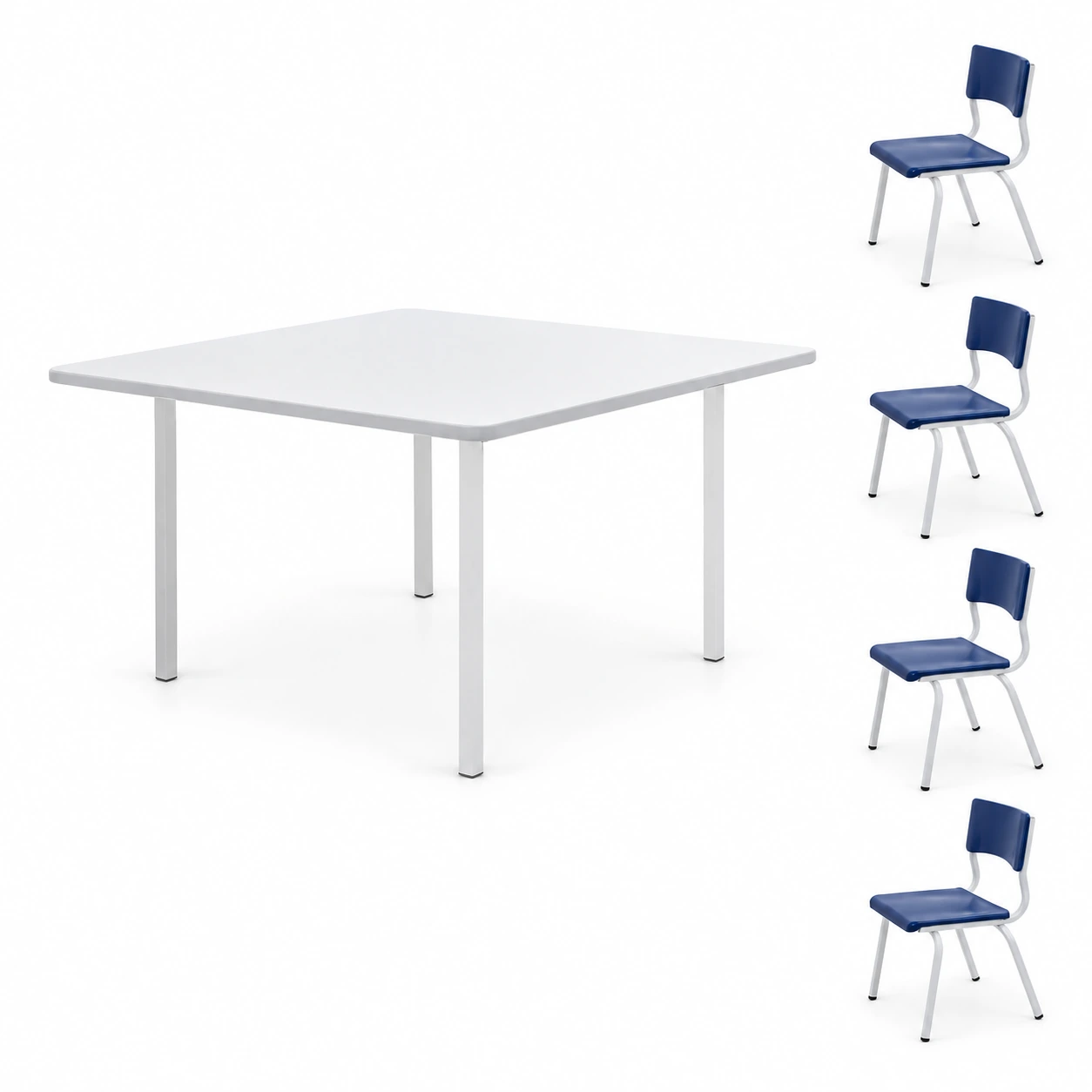Conjunto Quadrado c 04 Cadeiras AZUL – TAMPO BRANCO – 06 a 09 Anos – REALPLAST – 41094
